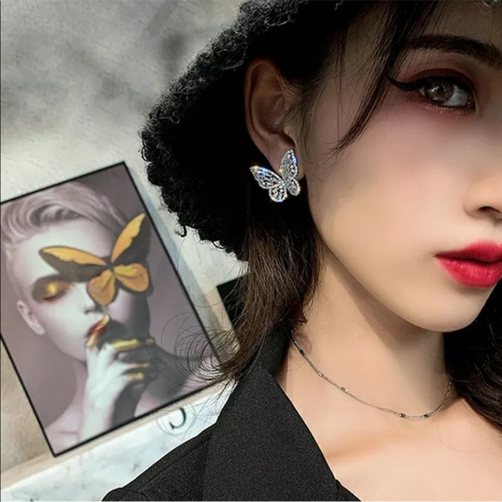 New Crystal Butterfly Silver Earrings Women Jewelry Statement